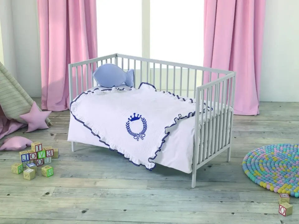 King Embroidered Muslin Baby Blanket, 33x33 in by LaFiny, Blue #blue