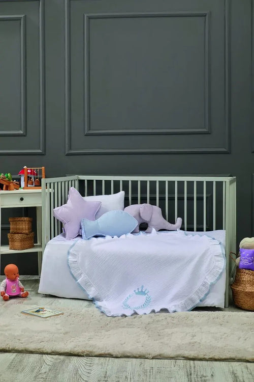 King Embroidered Muslin Baby Blanket, 33x33 in by LaFiny, Grey #grey