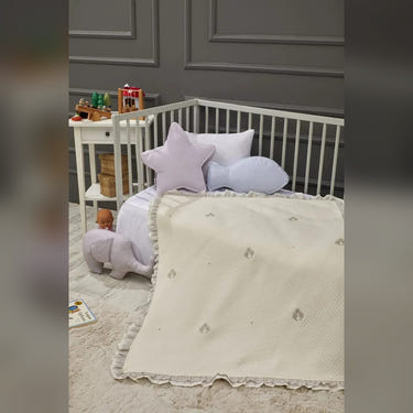 Dream Embroidered Ruffled Cotton Baby Blanket, 35x43 in