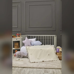 Dream Embroidered Ruffled Cotton Baby Blanket, 35x43 in