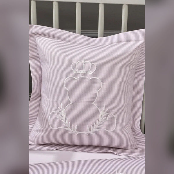 King Bear Embroidered Cotton Baby Duvet Cover Set, 4 Pieces
