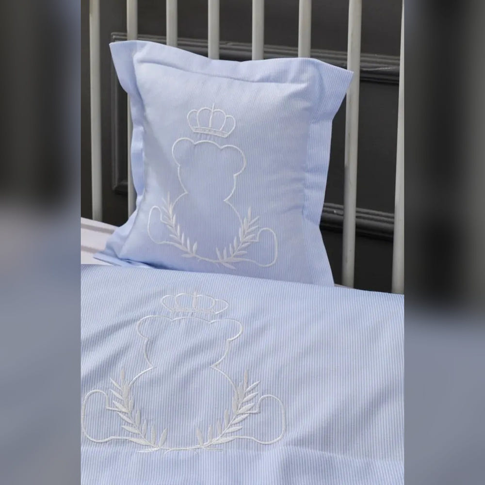 King Bear Embroidered Cotton Baby Duvet Cover Set, 4 Pieces