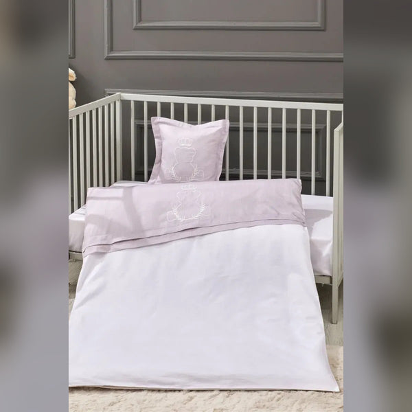 King Bear Embroidered Cotton Baby Duvet Cover Set, 4 Pieces