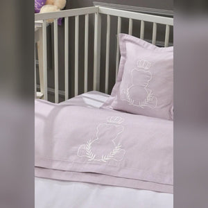 King Bear Embroidered Cotton Baby Duvet Cover Set, 4 Pieces