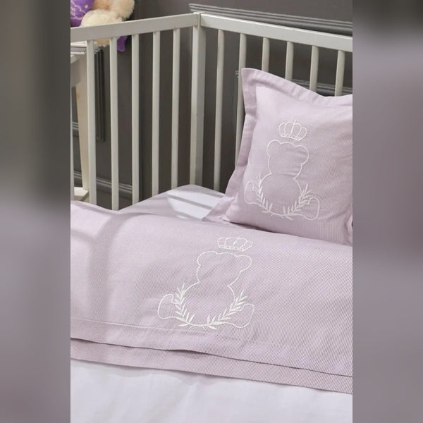 King Bear Embroidered Cotton Baby Duvet Cover Set, 4 Pieces
