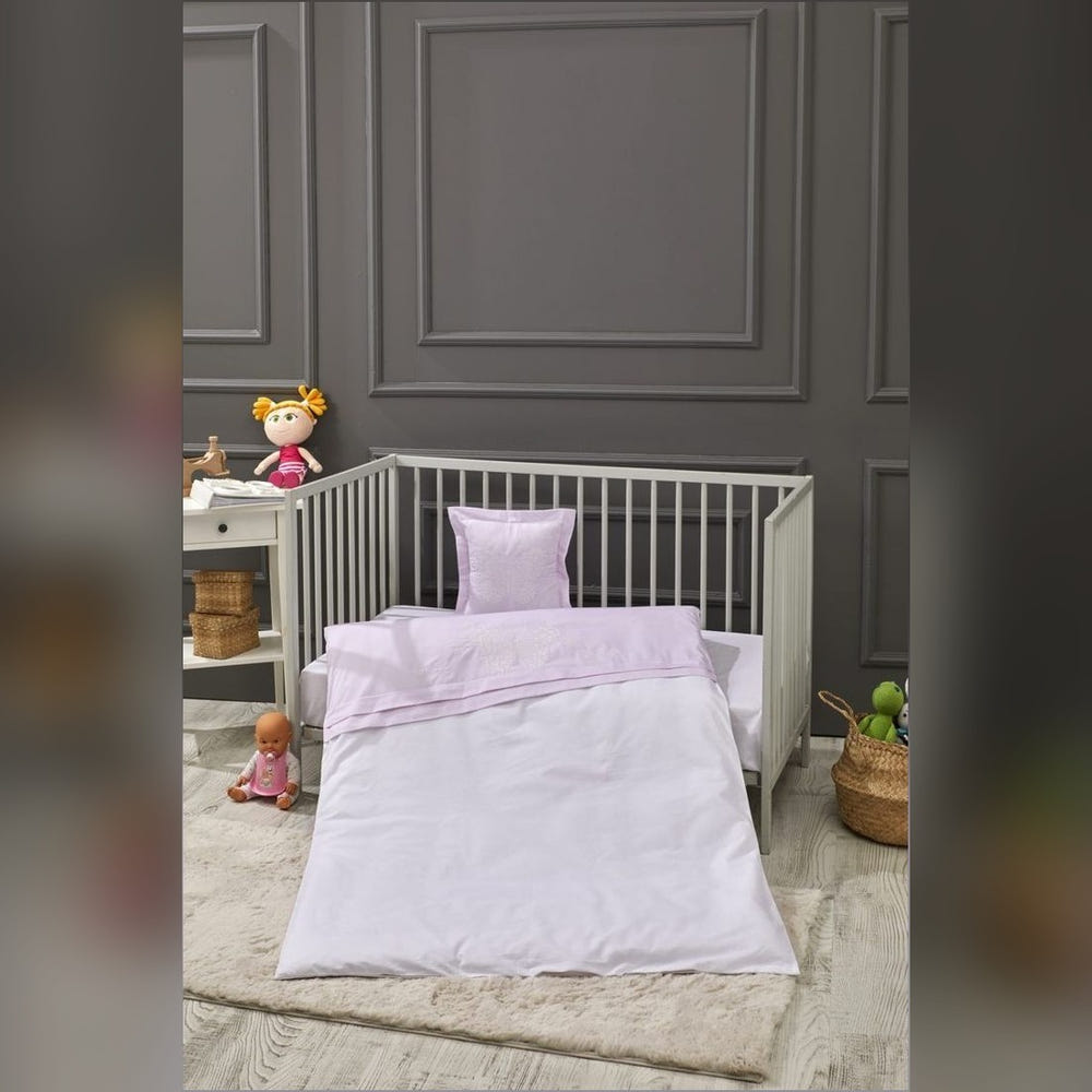 Butterfly Embroidered Cotton Baby Duvet Cover Set, 4 Pieces