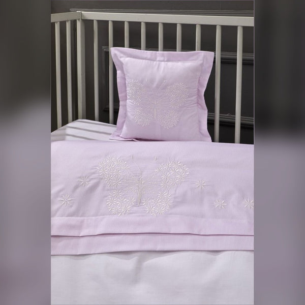Butterfly Embroidered Cotton Baby Duvet Cover Set, 4 Pieces