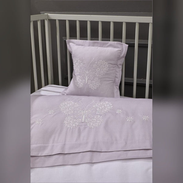 Butterfly Embroidered Cotton Baby Duvet Cover Set, 4 Pieces