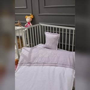 Butterfly Embroidered Cotton Baby Duvet Cover Set, 4 Pieces