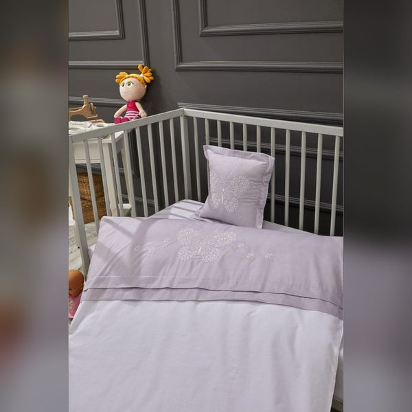 Butterfly Embroidered Cotton Baby Duvet Cover Set, 4 Pieces