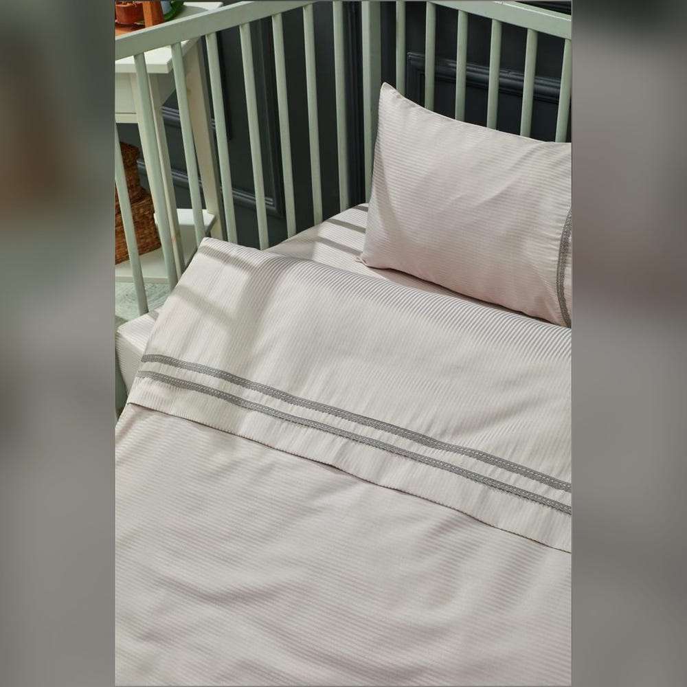 Elegant Stripe Embroidered Bamboo Baby Duvet Cover Set, 3 Pieces
