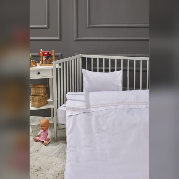 Elegant Stripe Embroidered Bamboo Baby Duvet Cover Set, 3 Pieces