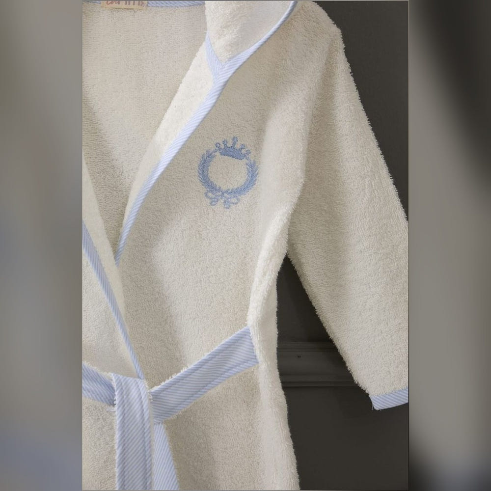 King Embroidered Muslin Baby Bathrobe Set, 2 Pieces (1 Year), Blue