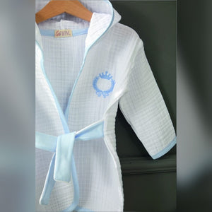 King Embroidered Muslin Baby Bathrobe Set, 2 Pieces (1 Year), Blue