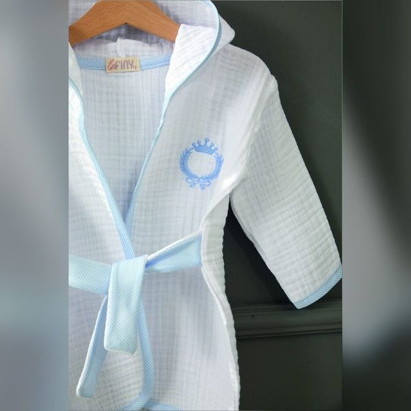 King Embroidered Muslin Baby Bathrobe Set, 2 Pieces (1 Year), Blue