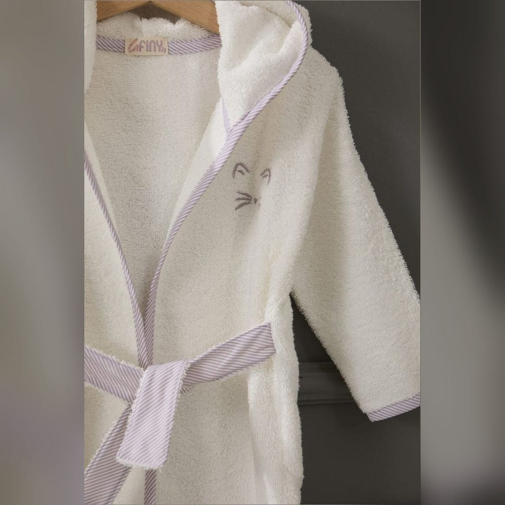 Kitty Embroidered Terry Baby Bathrobe (1 Year), Latte Brown
