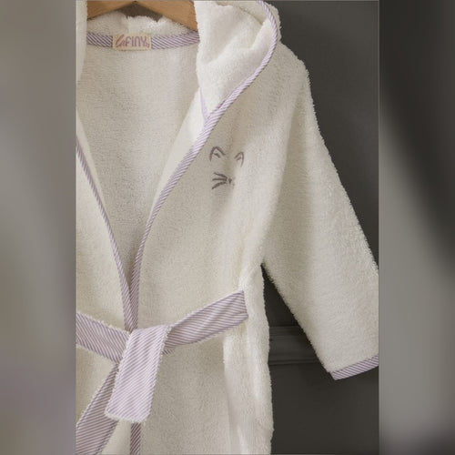 Kitty Embroidered Terry Baby Bathrobe (1 Year), Latte Brown