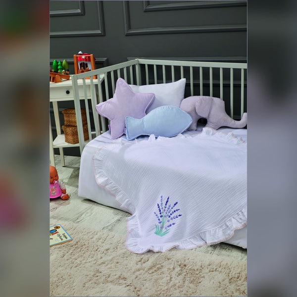 Lavander Embroidered Muslin Baby Blanket, 33x33 in