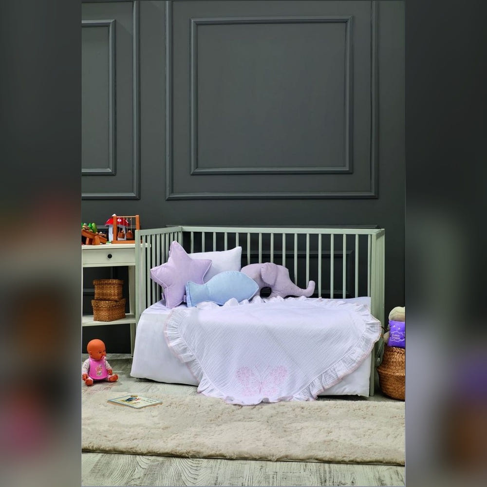 Butterfly Embroidered Muslin Baby Blanket, 85x85 cm