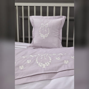 Laurel Bow Embroidered Cotton Baby Duvet Cover Set, 4 Pieces