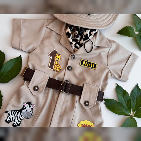 Personalized Handmade Safari Explorer Costume for Toddler - Zoo Keeper Jumpsuit for Kids - Halloween Safari Guide Outfit by Costumes Club, Beige #beige