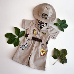 Personalized Handmade Safari Explorer Costume for Toddler - Zoo Keeper Jumpsuit for Kids - Halloween Safari Guide Outfit by Costumes Club, Beige #beige