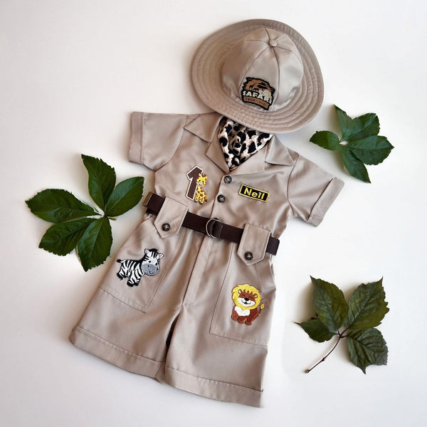 Personalized Handmade Safari Explorer Costume for Toddler - Zoo Keeper Jumpsuit for Kids - Halloween Safari Guide Outfit by Costumes Club, Beige #beige