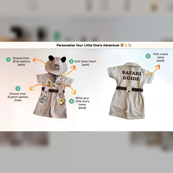 Personalized Handmade Safari Explorer Costume for Toddler - Zoo Keeper Jumpsuit for Kids - Halloween Safari Guide Outfit by Costumes Club, Beige #beige