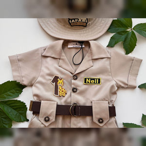 Personalized Handmade Safari Explorer Costume for Toddler - Zoo Keeper Jumpsuit for Kids - Halloween Safari Guide Outfit by Costumes Club, Beige #beige