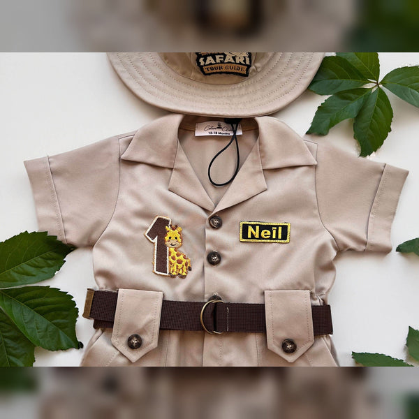 Personalized Handmade Safari Explorer Costume for Toddler - Zoo Keeper Jumpsuit for Kids - Halloween Safari Guide Outfit by Costumes Club, Beige #beige