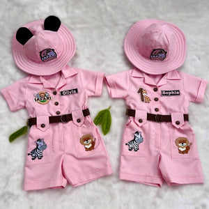 Personalized Handmade Safari Explorer Costume for Toddler - Zoo Keeper Jumpsuit for Kids - Halloween Safari Guide Outfit by Costumes Club, Pink #pink