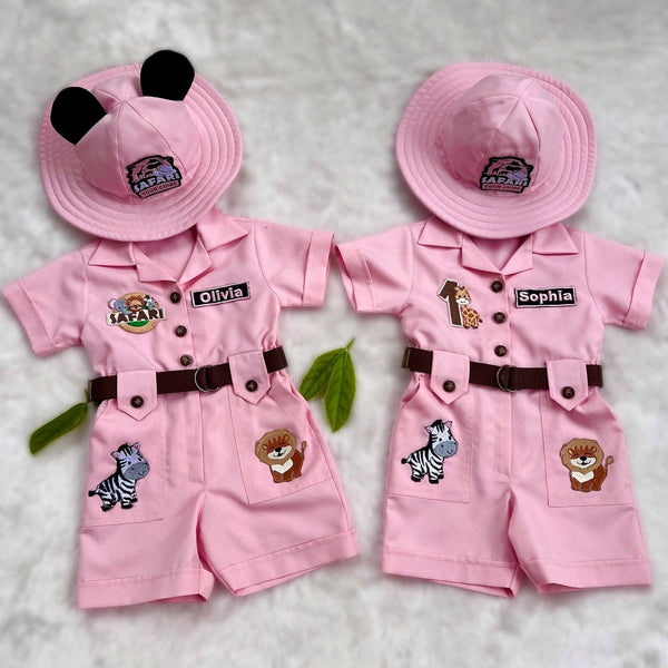 Personalized Handmade Safari Explorer Costume for Toddler - Zoo Keeper Jumpsuit for Kids - Halloween Safari Guide Outfit by Costumes Club, Pink #pink