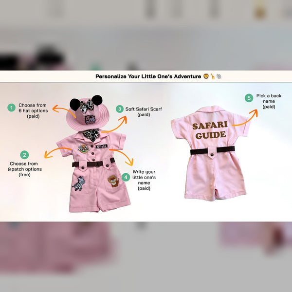 Personalized Handmade Safari Explorer Costume for Toddler - Zoo Keeper Jumpsuit for Kids - Halloween Safari Guide Outfit by Costumes Club, Pink #pink