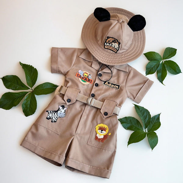 Personalized Handmade Safari Explorer Costume for Toddler - Zoo Keeper Jumpsuit for Kids - Halloween Safari Guide Outfit by Costumes Club, Brown #brown