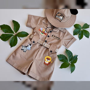 Personalized Handmade Safari Explorer Costume for Toddler - Zoo Keeper Jumpsuit for Kids - Halloween Safari Guide Outfit by Costumes Club, Brown #brown