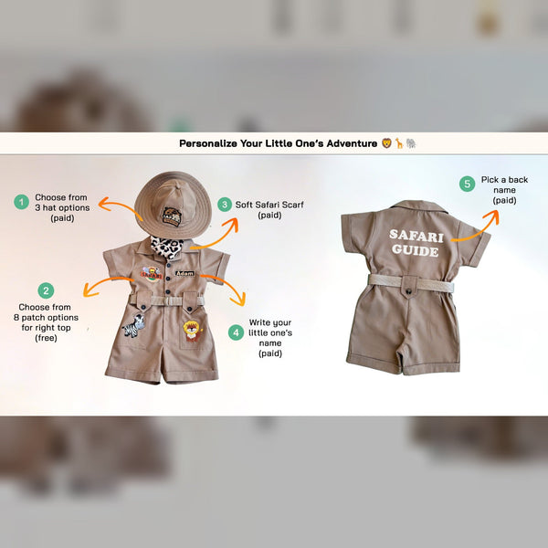 Personalized Handmade Safari Explorer Costume for Toddler - Zoo Keeper Jumpsuit for Kids - Halloween Safari Guide Outfit by Costumes Club, Brown #brown