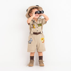 Personalized Handmade Safari Explorer Costume for Toddler - Zoo Keeper Jumpsuit for Kids - Halloween Safari Guide Outfit by Costumes Club, Beige #beige