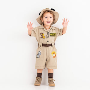 Personalized Handmade Safari Explorer Costume for Toddler - Zoo Keeper Jumpsuit for Kids - Halloween Safari Guide Outfit by Costumes Club, Beige #beige