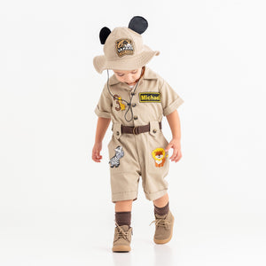 Personalized Handmade Safari Explorer Costume for Toddler - Zoo Keeper Jumpsuit for Kids - Halloween Safari Guide Outfit by Costumes Club, Beige #beige