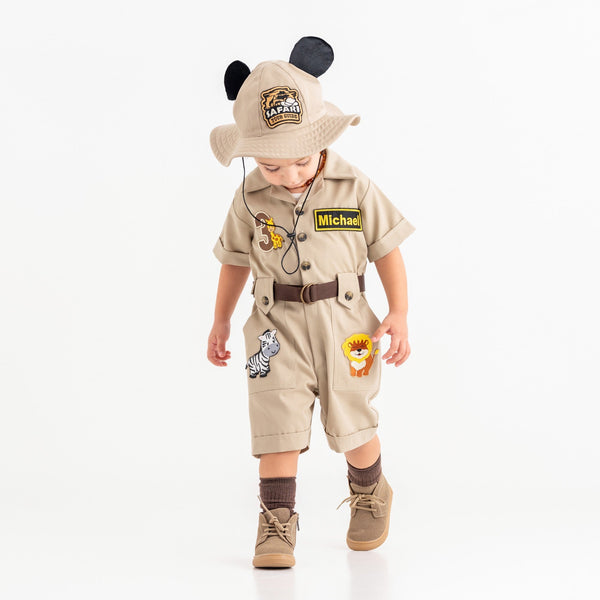 Personalized Handmade Safari Explorer Costume for Toddler - Zoo Keeper Jumpsuit for Kids - Halloween Safari Guide Outfit by Costumes Club, Beige #beige