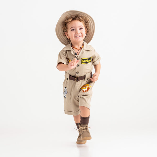 Personalized Handmade Safari Explorer Costume for Toddler - Zoo Keeper Jumpsuit for Kids - Halloween Safari Guide Outfit by Costumes Club, Beige #beige
