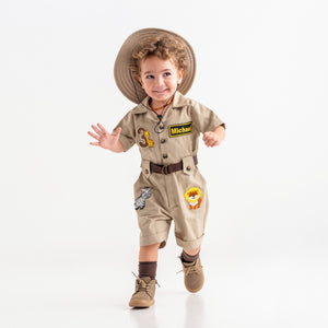 Personalized Handmade Safari Explorer Costume for Toddler - Zoo Keeper Jumpsuit for Kids - Halloween Safari Guide Outfit by Costumes Club, Beige #beige