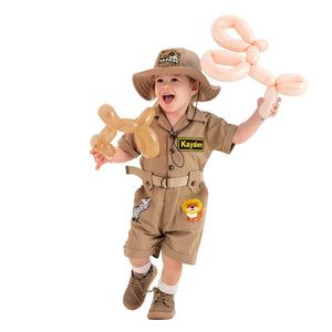 Personalized Handmade Safari Explorer Costume for Toddler - Zoo Keeper Jumpsuit for Kids - Halloween Safari Guide Outfit by Costumes Club, Brown #brown