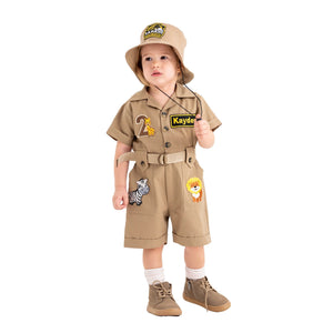 Personalized Handmade Safari Explorer Costume for Toddler - Zoo Keeper Jumpsuit for Kids - Halloween Safari Guide Outfit by Costumes Club, Brown #brown