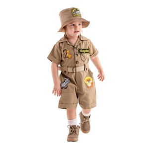 Personalized Handmade Safari Explorer Costume for Toddler - Zoo Keeper Jumpsuit for Kids - Halloween Safari Guide Outfit by Costumes Club, Brown #brown