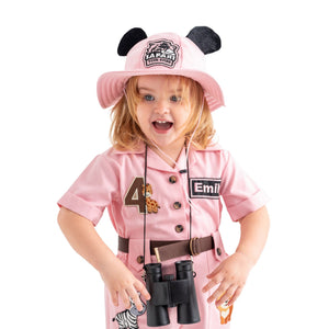 Personalized Handmade Safari Explorer Costume for Toddler - Zoo Keeper Jumpsuit for Kids - Halloween Safari Guide Outfit by Costumes Club, Pink #pink