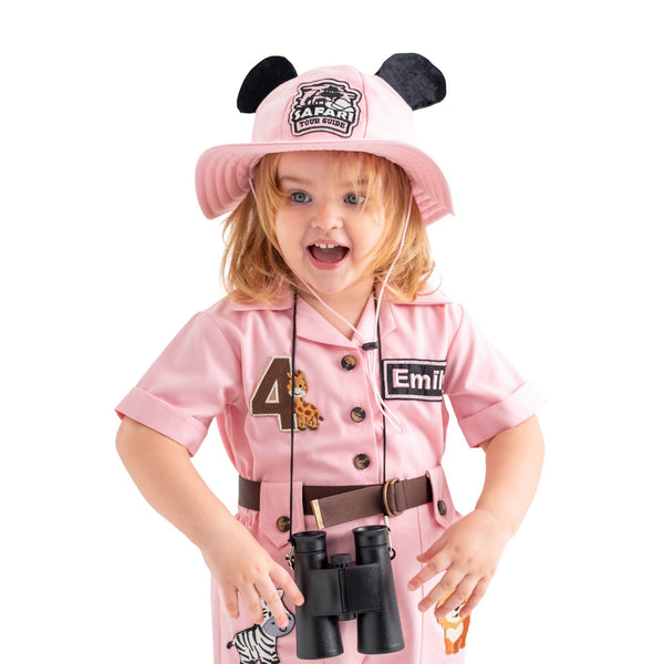 Personalized Handmade Safari Explorer Costume for Toddler - Zoo Keeper Jumpsuit for Kids - Halloween Safari Guide Outfit by Costumes Club, Pink #pink