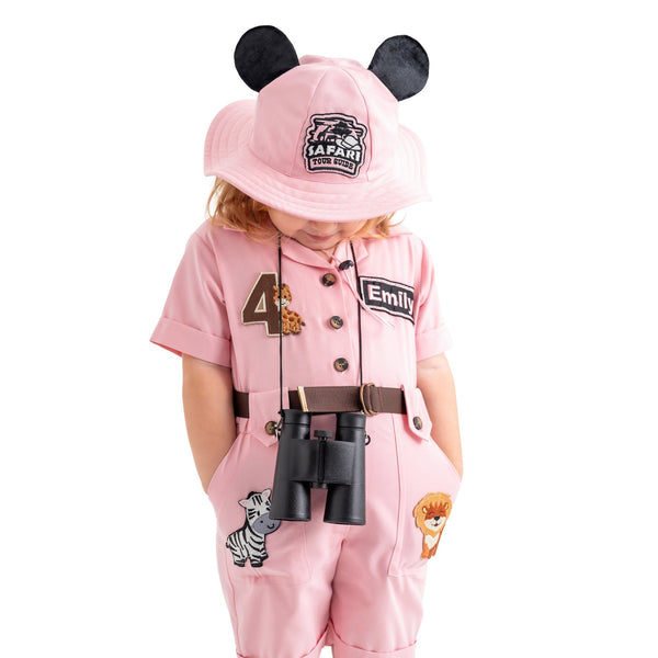 Personalized Handmade Safari Explorer Costume for Toddler - Zoo Keeper Jumpsuit for Kids - Halloween Safari Guide Outfit by Costumes Club, Pink #pink
