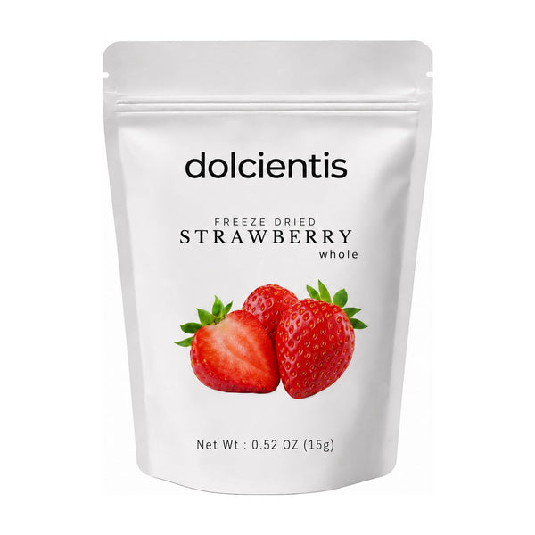 Dolcientis Freeze Dried Whole Strawberries | Single Ingredient, No Sugar Added Snack | Vegan, Keto-Friendly | 0.52 oz (15g) Bag