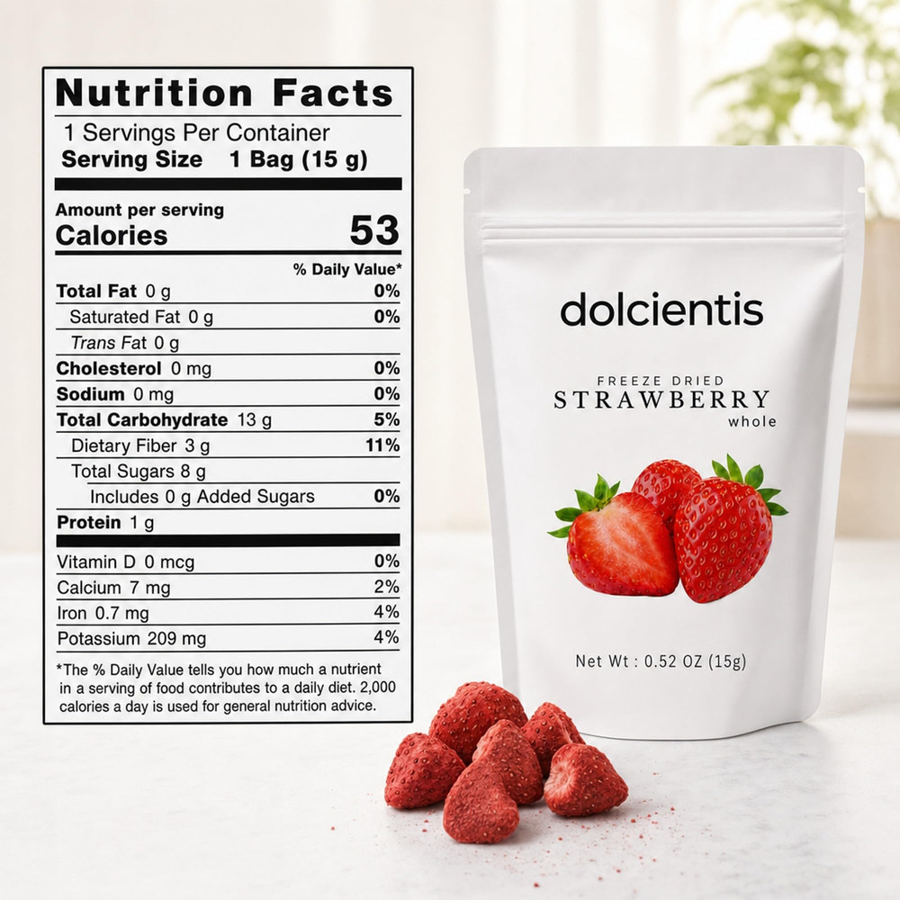 Dolcientis Freeze Dried Whole Strawberries | Single Ingredient, No Sugar Added Snack | Vegan, Keto-Friendly | 0.52 oz (15g) Bag